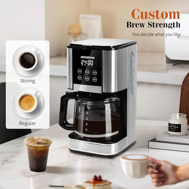 Aigostar Kaffeemaschine mit Mahlwerk und 60g elektrischer Kaffeemühle, programmierbar 24h, 1,5L, 1000W, Tropf-Stopp, AutoClean, Warmhaltefunktion – Bild 5