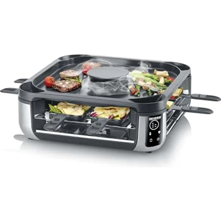 Severin RG 2350 Raclette für 8 Personen mit Downdraft-Technologie, ILAG-Grillplatte, LED-Display & spülmaschinengeeigneten Pfännchen – Bild 1