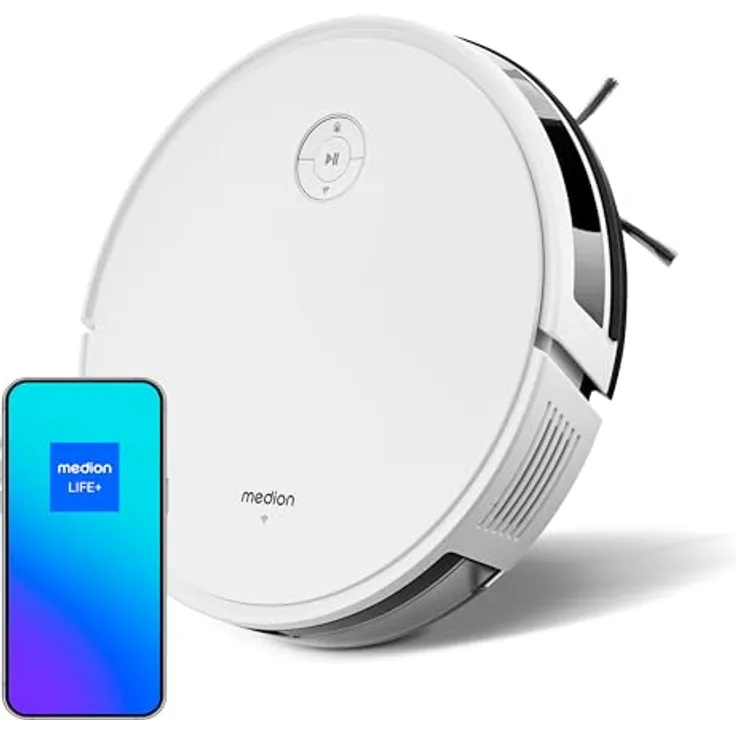 MEDION Saugroboter S35 (App- und Sprachsteuerung, 4000Pa Saugkraft, Gyro-Navigation in systematischen S-Linien, Teppicherkennung, Wandsensoren)
