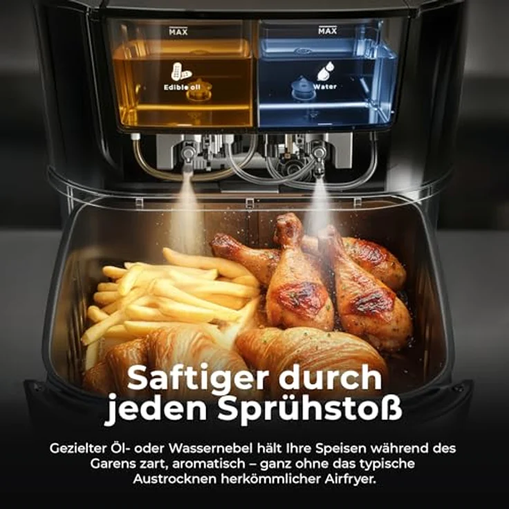 Balter Heißluftfritteuse Airfryer HL-710, 7,2L XXL, mit Öl- & Wasser-Spray Funktion, 10 Programme, Sichtfenster, inkl. 100 Rezepte – Bild 3