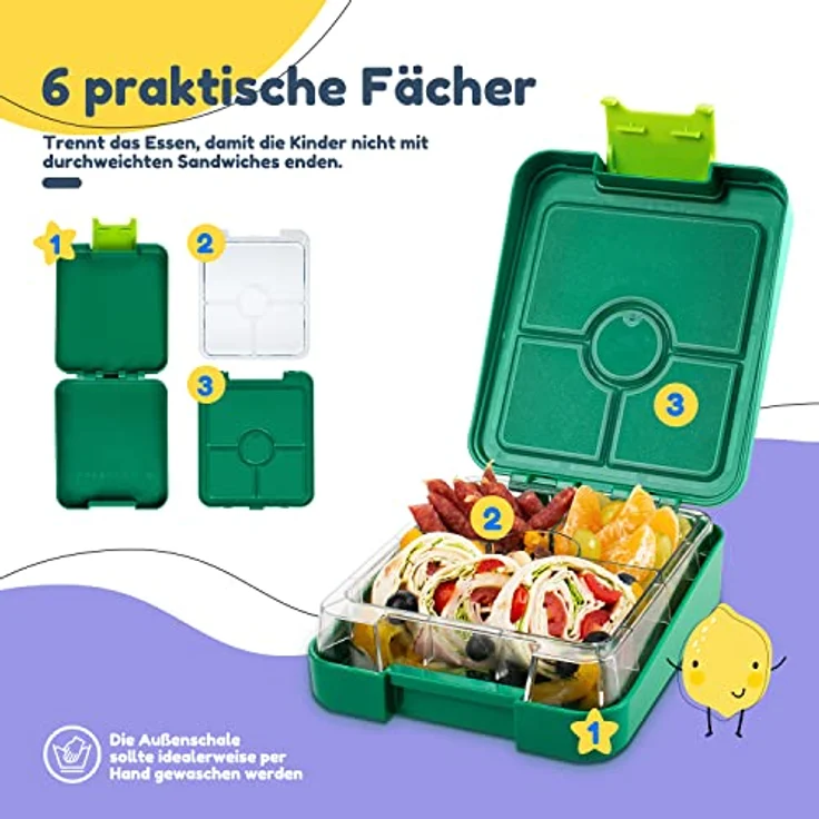 schmatzfatz easy Snackbox 4 Fächer 18 x 15 x 5 cm (BxHxT) Grün – Bild 5