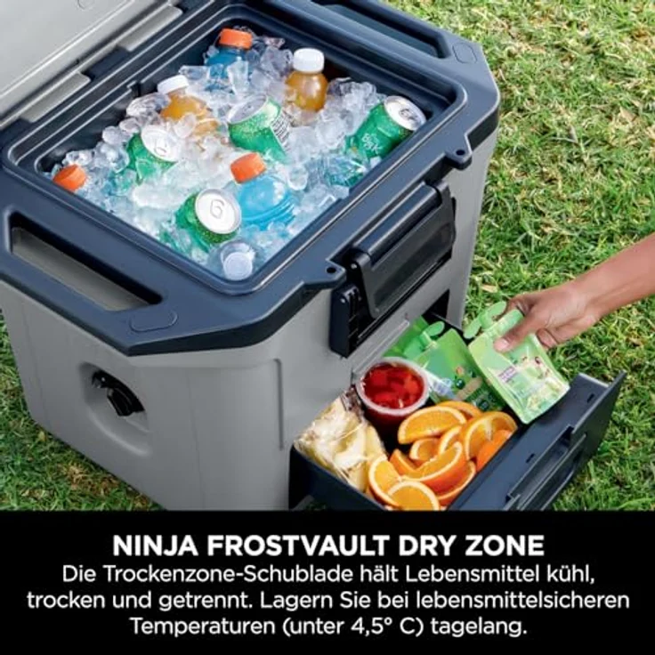 Ninja FrostVault Hard Cooler 28L, isoliert, hält Eis bis zu 6 Tage, Trockenaufbewahrungsschublade, 48 Dosen, Schiefergrau – Bild 4