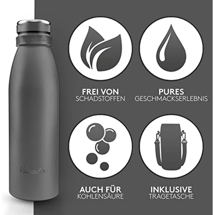 Vezato Trinkflasche Edelstahl - BPA-freie Isolierflasche 1 Liter - Auslaufsichere Wasserflasche mit doppelter Isolierung - Thermosflasche spülmaschinenfest - Für Kohlensäure geeignet - Nachhaltig – Bild 4