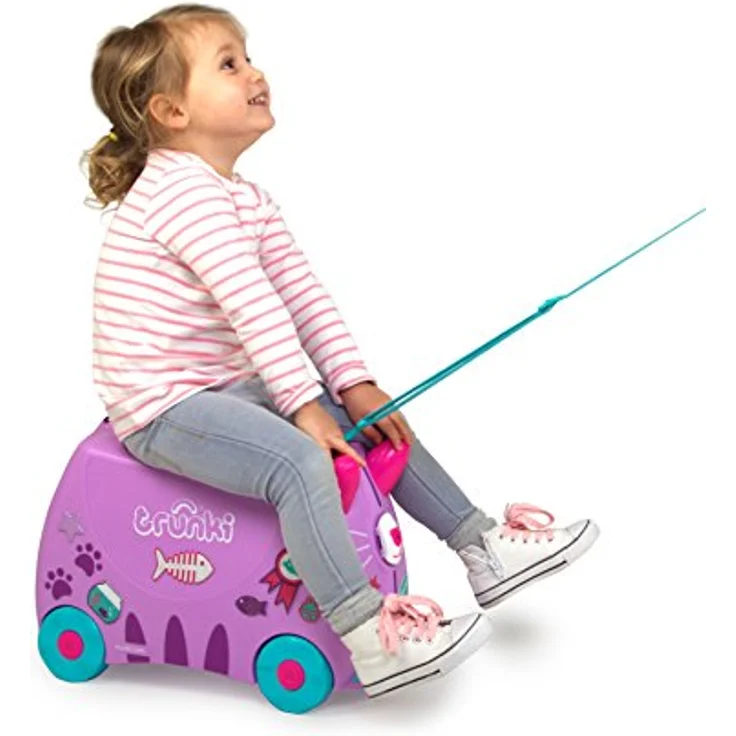 TRUNKI Trunki Handgepäck Und Kinderkoffer zum Draufsitzen | Kinder Risen Geschenk für Mädchen Und Jungen | Trolley Cassie Katze (Lila) – Bild 5