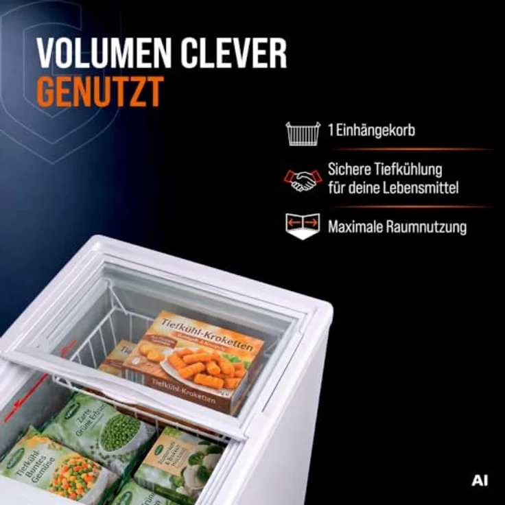 GASTROHERO Tiefkühltruhe ECO 100, 97 Liter mit Glasschiebedeckel und abschließbar, -18 bis -22 °C, geräuscharme statische Kühlung – Bild 4