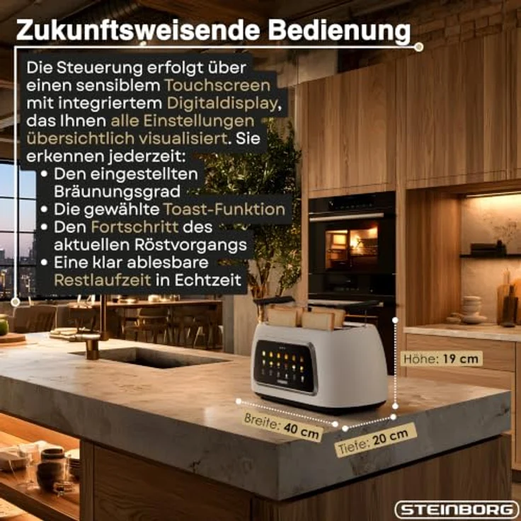Steinborg XXL 4-Scheiben Toaster Schwarz mit Lift-Funktion, digitalem Display und Brötchenaufsatz, Edelstahl-Design – Bild 9