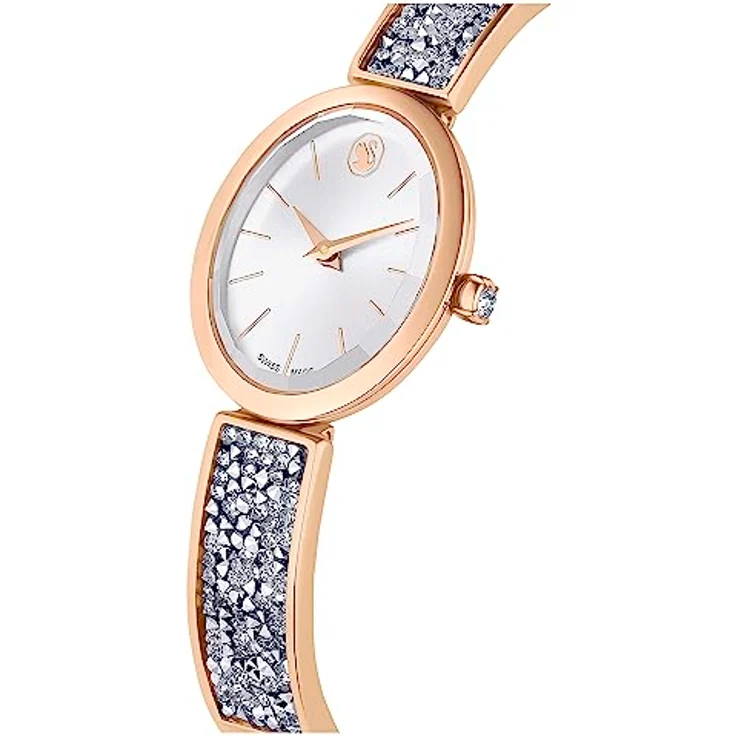 Swarovski Crystal Rock Oval Damenuhr, roségoldfarbene Uhr mit Zifferblatt in Greige, Swarovski Kristallen und verstellbarem Metallarmband – Bild 4