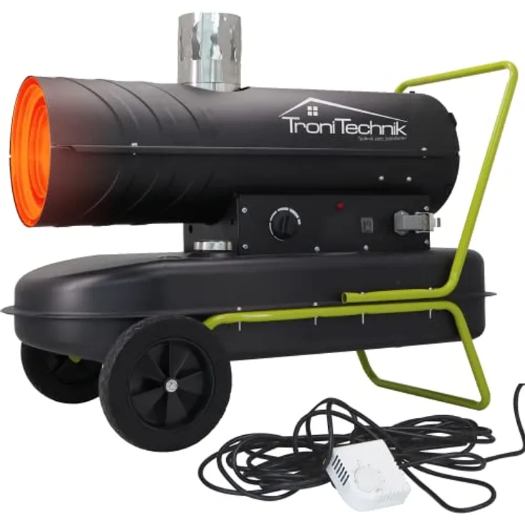 Tronitechnik® Heizkanone Dieselheizgebläse Dieselheizer 20kW Diesel betriebener Heißluftgenerator Heizgerät Bauheizer Heizer mit 36l Tank, Überhitzungsschutz, mit Rädern und Thermostat