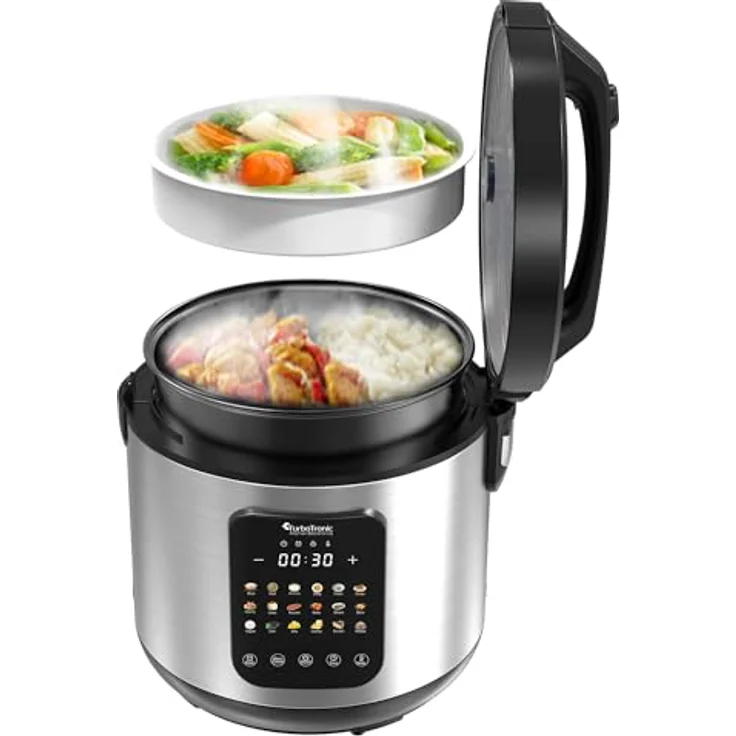 TurboTronic MultiKocher DMC18 neues 2024 Modell 5L mit Schongarer 860W Elektrisch, Dampfgarer, Reiskocher, Slow Cooker & 18 Programme, Milchreis, Multivarka (Silber) – Bild 4