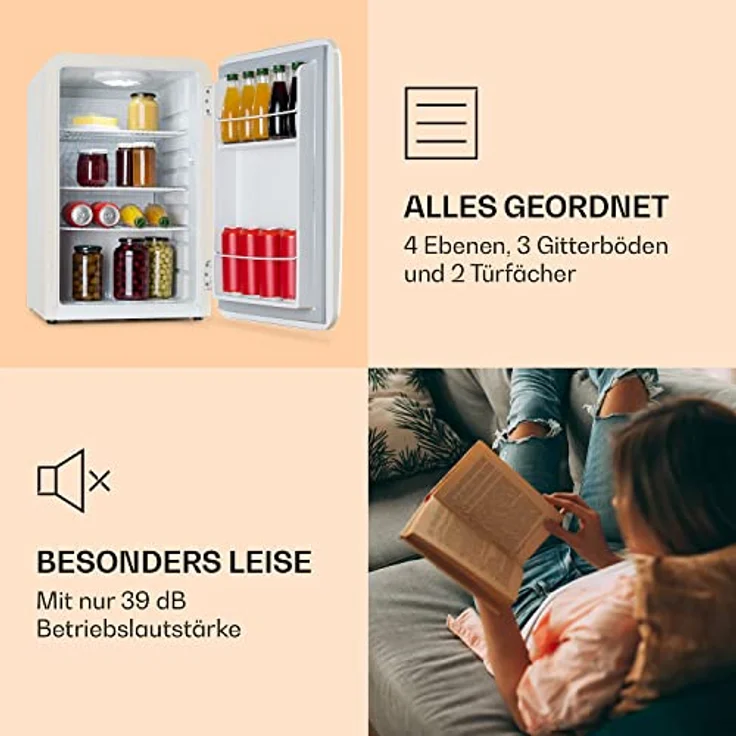 Klarstein Audrey Mini - kleiner Kühlschrank, freistehend, 70 Liter Fassungsvermögen, weiß, Kompressionskühlung, Temperatur: 0-10 °C – Bild 5