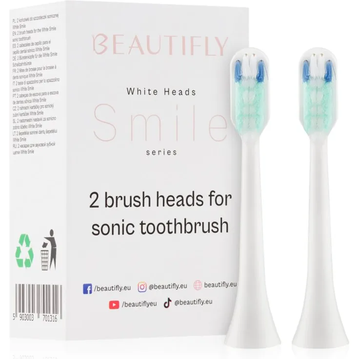Beautifly White Smile Toothbrush Tips Ersatzkopf für Zahnbürste 2 St. Unisex, beseitigt Zahnbelag, für sanfte Reinigung, einfacher Austausch