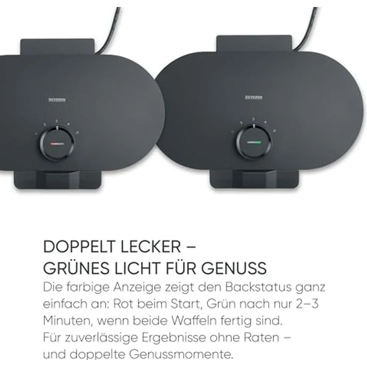 Severin Waffeleisen DG 2484, 1200 W mit Doppelwaffelplatte, einstellbarem Temperaturregler und antihaftbeschichteter Oberfläche – Bild 7