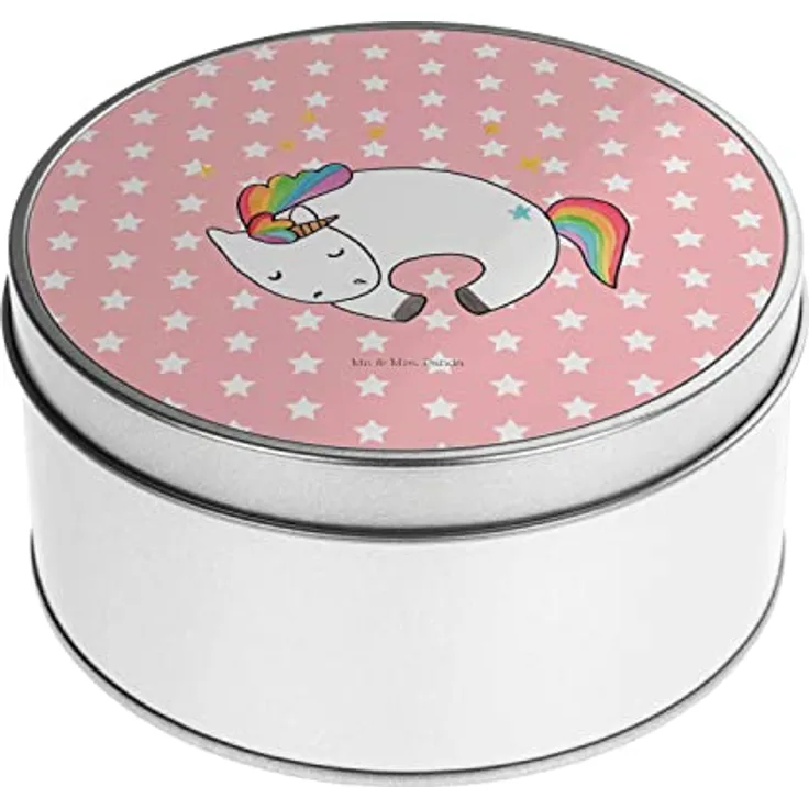 Mr. & Mrs. Panda Blechdose rund Einhorn Nacht - Rot Pastell - Vorratsdose, Geschenkbox, Metallkiste mit Deckel - Hochwertiges Metall, magisches Einhornmotiv, ideal als Geschenk oder Deko