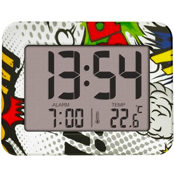 TFA Dostmann Mini Wecker Comic Teenager, 60.2044.40, batteriebetrieben, mit Innenthermometer, digitalem Display, Weckalarm und Datum, Quarzuhr, kompakt für Reisen – Bild 2