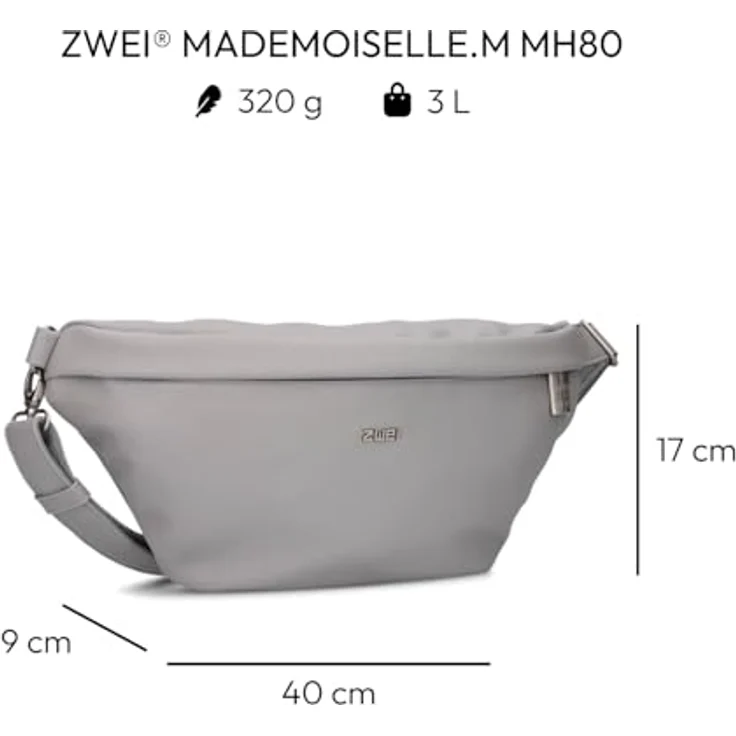 Zwei Mademoiselle.M Umhängetasche 40 cm, grau, 100% Polyurethan, 40 cm x 9 cm x 17 cm – Bild 2
