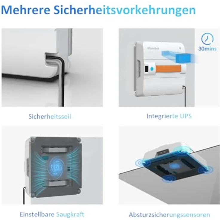 Mamibot W120-DP Fensterputzroboter, Sprühfunktion, intelligente Pfadplanung, doppelter Kreuz-Wasserstrahl, Fern- und App-Steuerung, blau – Bild 5