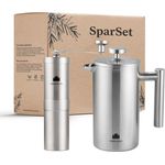 Groenenberg Spar Set 5 | French Press Thermo (3 Größen) + Edelstahl Kaffeemühle manuell | Handkaffeemühle | Kaffeepresse inkl. Ersatzfiltern (350 ml French Press)