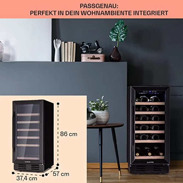 Klarstein Vinovilla 29 Weinkühlschrank, freistehend, edelstahl schwarz, 1 Temperaturzone, Glastür, Energieklasse G – Bild 7