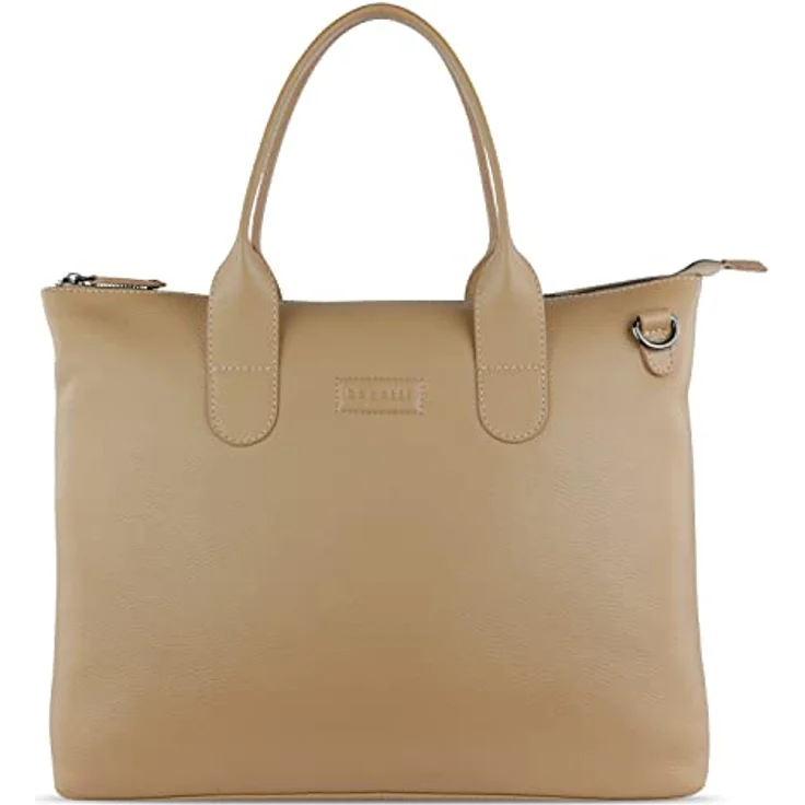 Bugatti Elsa Shopper, hochwertige Tote Bag aus genarbtem Rindleder, Farbe Nude, 38 x 13.5 x 29 cm, inkl. Schultergurt – Bild 1