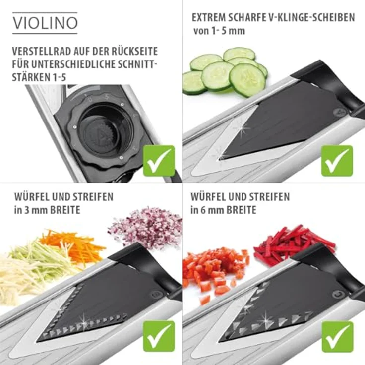 GEFU 55700 Gourmet-Hobel VIOLINO - Gemüse-Reibe aus Edelstahl und Kunststoff - Gemüsehobel mit drei Schneideflächen – Bild 6