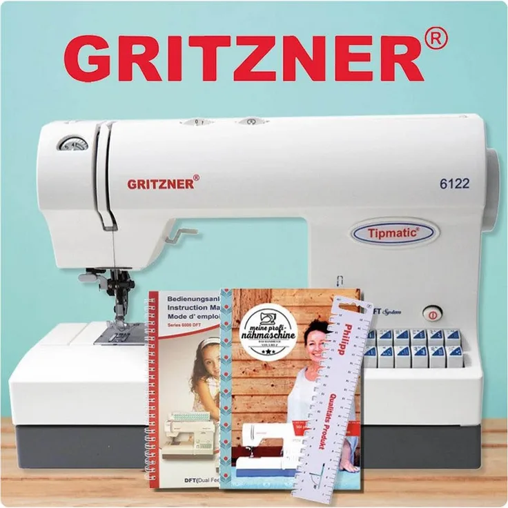 Gritzner Nähmaschine GRITZNER Tipmatic 6122 DFT, mechanische Nähmaschine mit doppeltem Stofftransport, schwenkbarem Freiarm, 64 Stichoptionen
