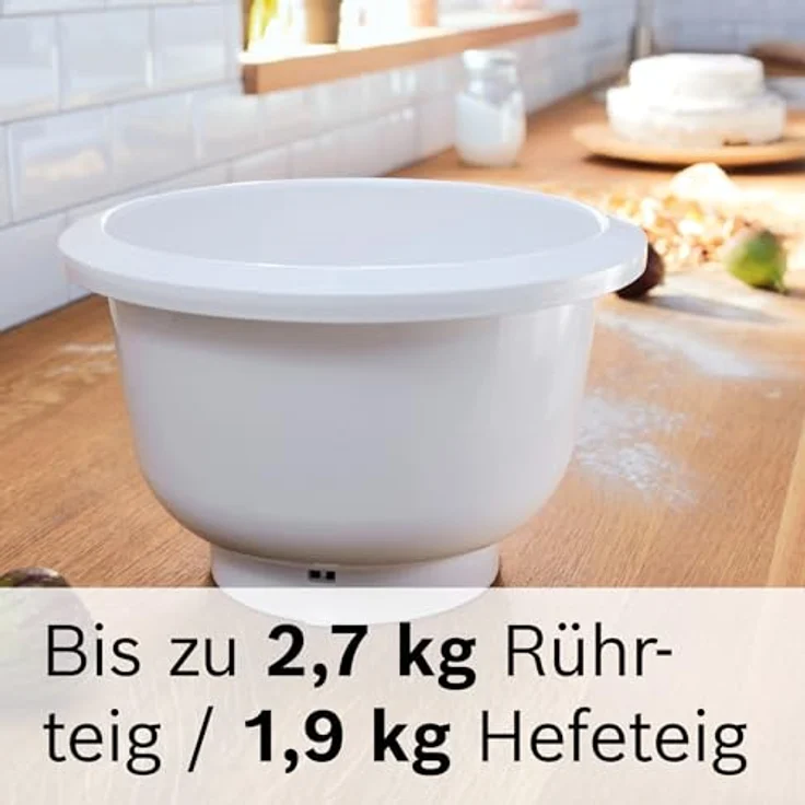 BOSCH Küchenmaschine Serie 4 MUM5XL74, 1000 W, integrierte Waage, 9,4 l Edelstahlschüssel, Mixer, Weiß, mit Fleischwolf und Würfelschneider – Bild 8