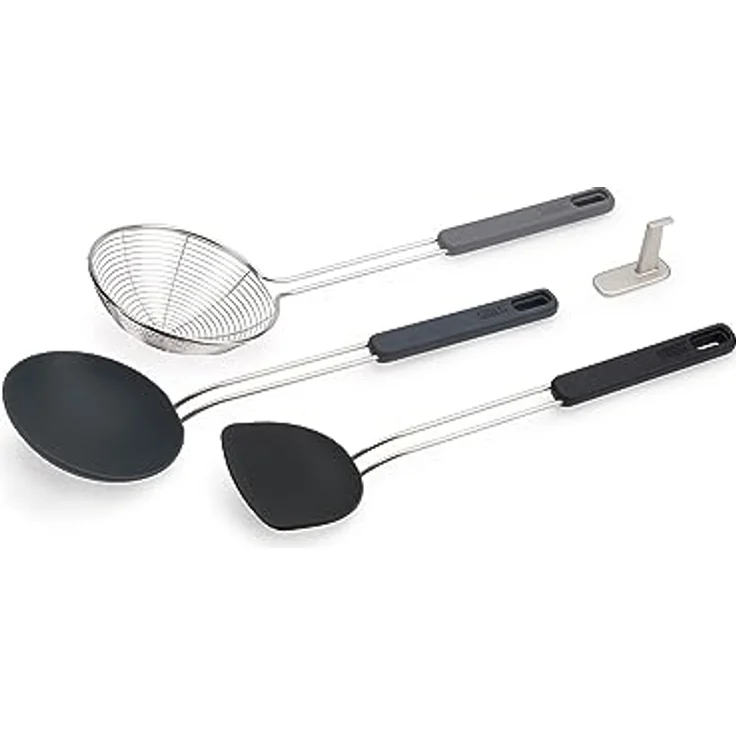 Joseph Joseph Nest Fusion 3-teiliges Silikon Edelstahl Wok Zubehör Set, BPA frei, Hitzebeständig, Antihaftbeschichtet Koch Utensilien, inklusive Aufhängehaken – Bild 2