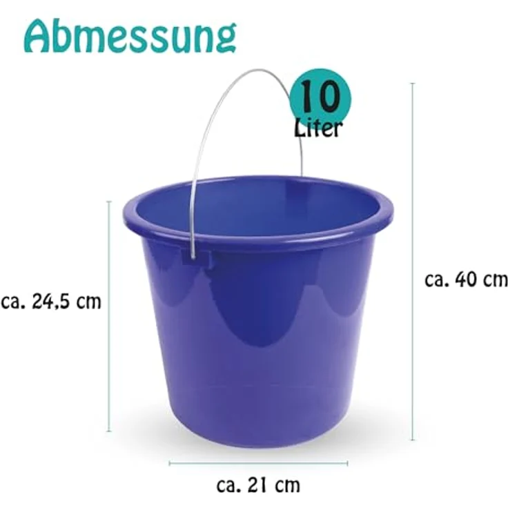 ProHome Putzeimer Kunststoff-Eimer mit Metallbügel, 10 Liter, stapelbar, BPA-frei, in Blau oder Anthrazit, Made in EU – Bild 6