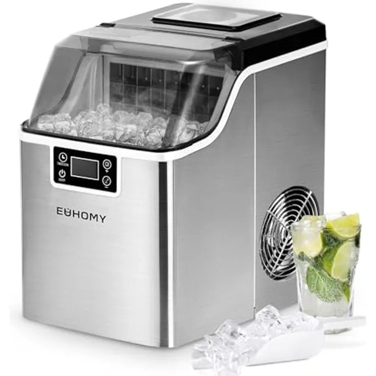 EUHOMY Edelstahl Eiswürfelmaschine, 24 kg Tagesleistung, 24 perfekte eiförmige Eiswürfel in 13 Minuten, selbstreinigend