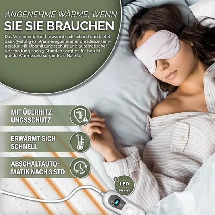 sinnlein Wärmeunterbett 150 x 80 cm elektrisch Heizdecke Abschaltautomatik Wärmedecke Wärmebett XXL – Bild 2