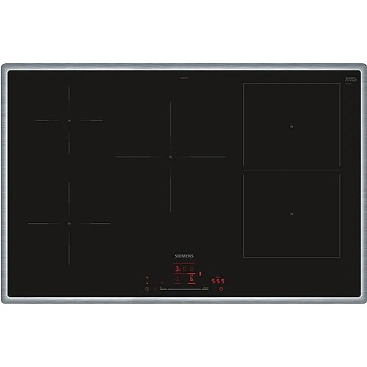 Siemens ED845HWB1E iQ500, Smartes Induktionskochfeld, 80 cm, Schwarz, Mit Rahmen aufliegend, Kombi-Induktion, Dunstabzugsautomatik – das perfekte Zusammenspiel von Kochfeld und Dunstabzugshaube