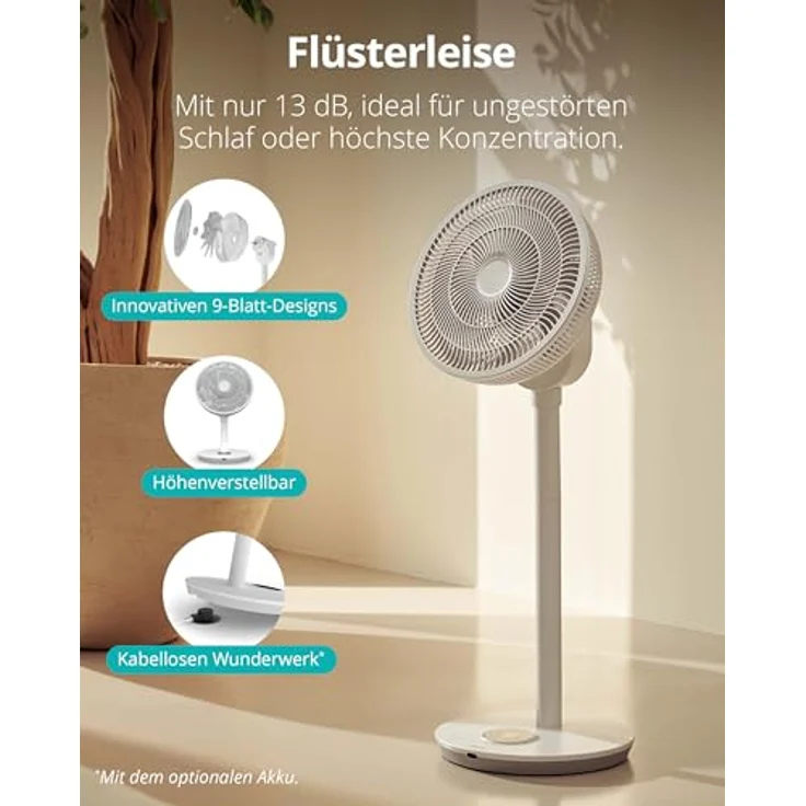 Duux Whisper Flex 2, Smart Ventilator mit flüsterleiser 13 dB, Nachtmodus, Timer, höhenverstellbar (54–92 cm), energieeffizient ab 2W, App & Fernbedienung, Weiß – Bild 2