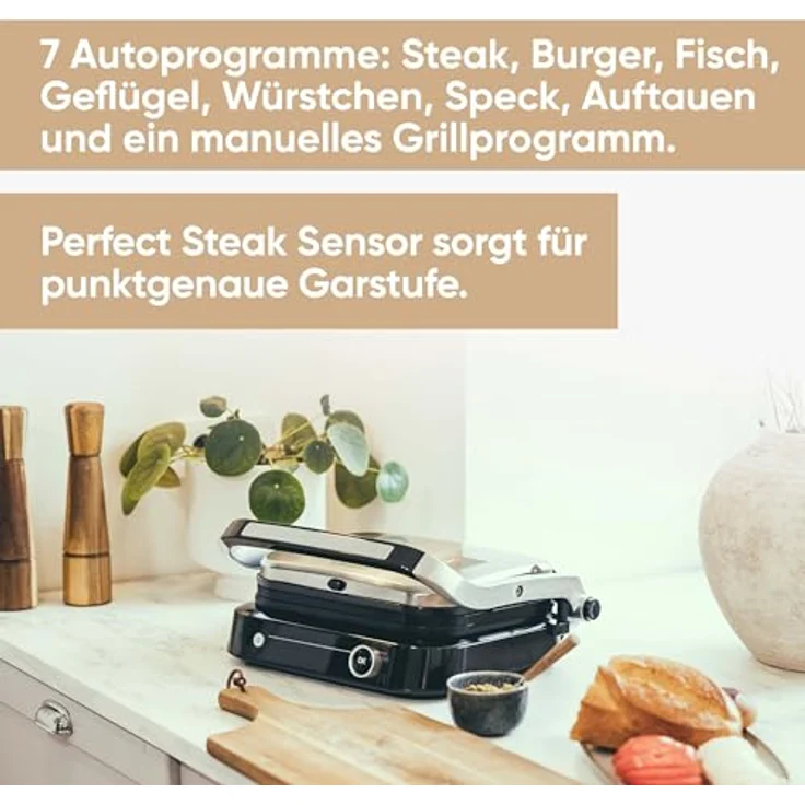 SEVERIN SEVINI PRO Kontaktgrill für Sandwiches, Steak und als Panini Grill, antihaftbeschichtet, 7 Automatikprogramme, 1800 W, schwarz/silber – Bild 2