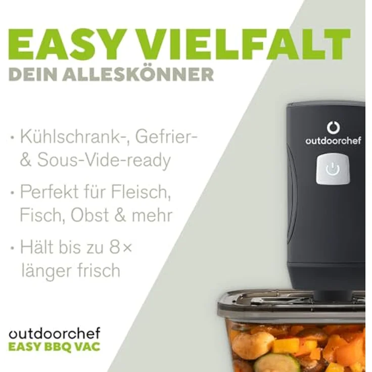 Outdoorchef Easy BBQ Vac, kabelloser Hand-Vakuumierer mit 12 l/min, 4 Glasbehältern (500-2600 ml), 18 Zip-Beuteln, 3 Flaschenverschlüssen & USB-Ladestation - ideal für Frische & Sous-Vide – Bild 4