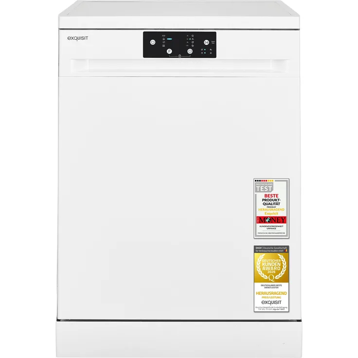 Exquisit GSP9114-451D, Geschirrspüler Unterbaufähig mit 14 Maßgedecken, Aquastop-Schlauch, Auto Door Open, 49 dB, Energieklasse D, Weiß