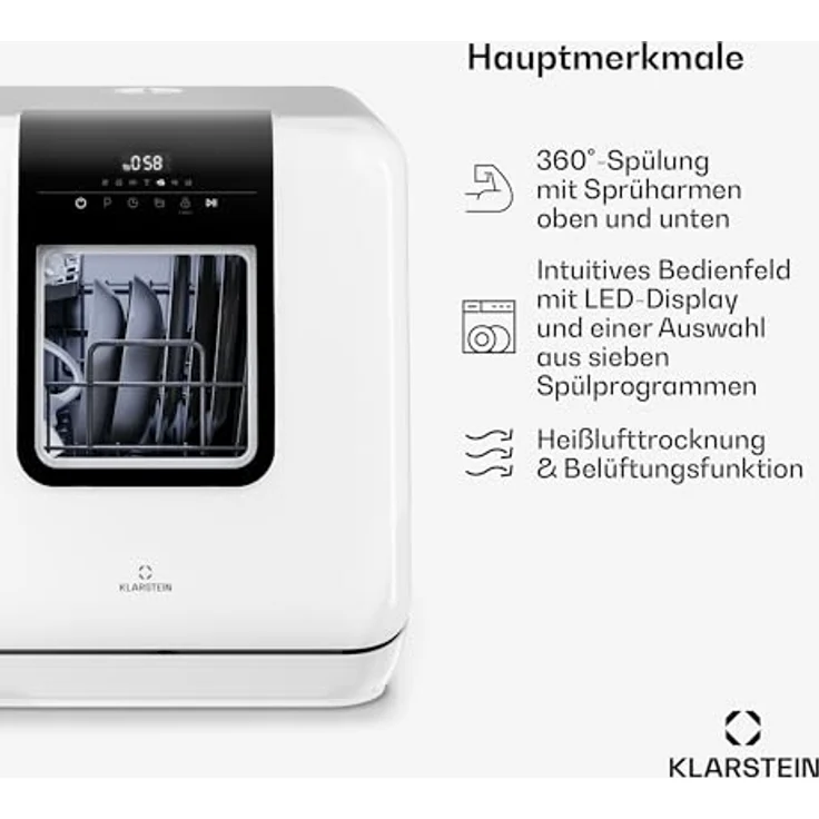 Klarstein Melville Tischgeschirrspüler, kompakte Spülmaschine für 3 Gedecke, 7 Programme, 6 L Wasserverbrauch, AquaStop, tragbares Design – Bild 3