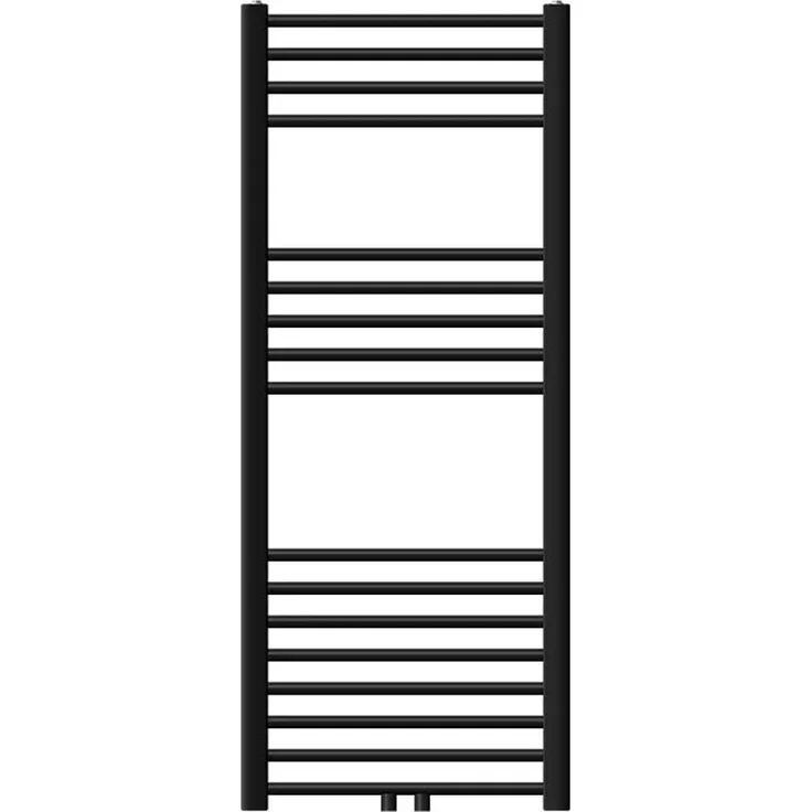 LuxeBath Badheizkörper 500x1200mm Schwarz Gebogen, Mittelanschluss mit Ventil Durchgang und effiziente Wärmeableitung
