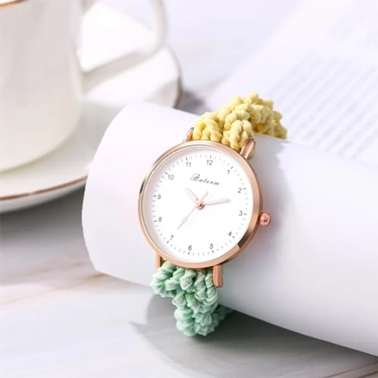 JewelryWe Damenuhr mit elastischem Haarband, Analog Quarz, Multifunktionale lässige Uhr in Gelb Grün, Geschenk für Frauen und Mädchen – Bild 2
