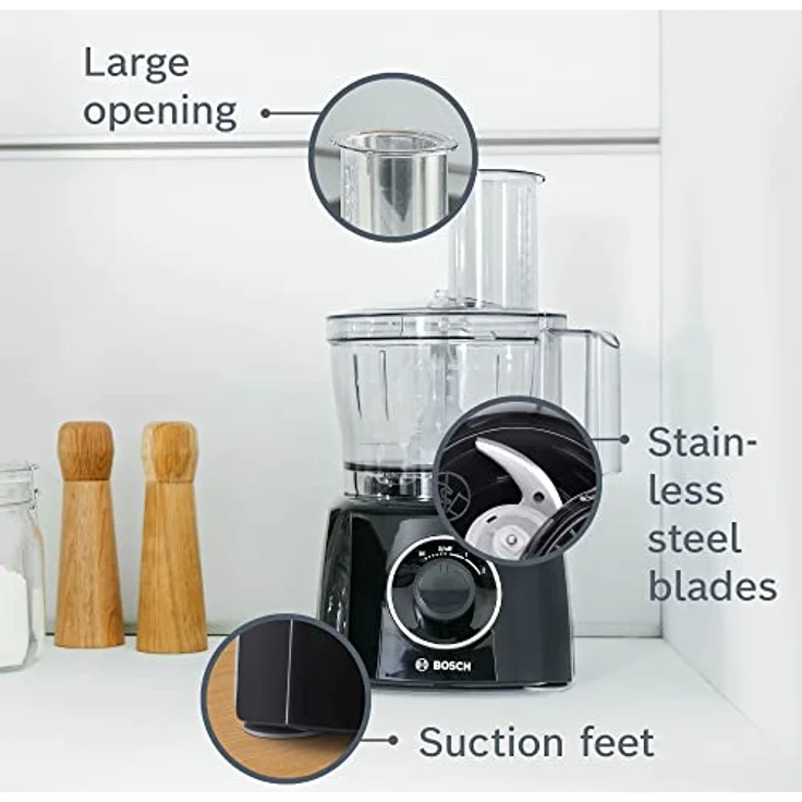 Bosch MultiTalent3 Foodprozessor mit Direktantrieb, 800W, 2,3L Schüssel, 2 Geschwindigkeiten, inkl. Mixeraufsatz, schwarz – Bild 4