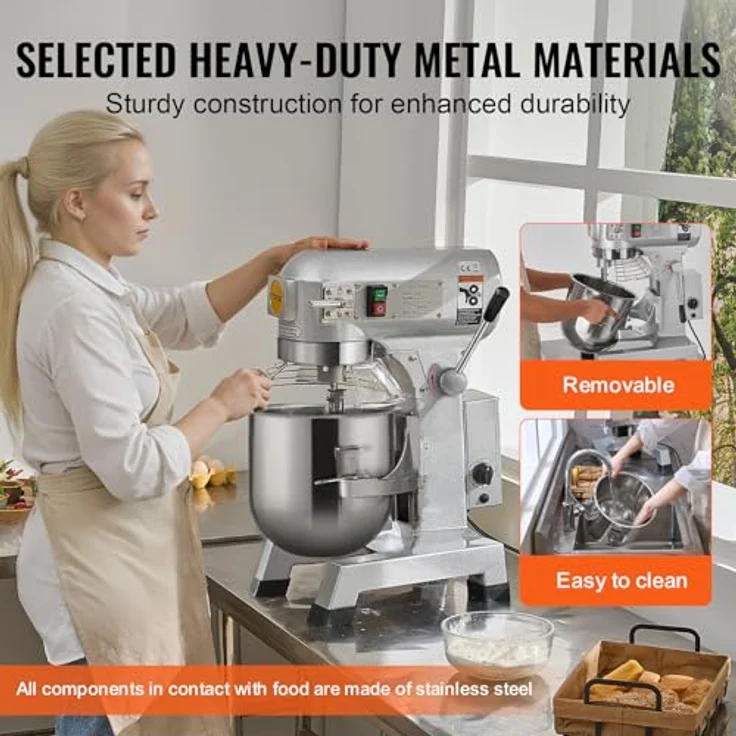 VEVOR Kommerzieller Küchenmixer B30B, 28,5 l Standmixer mit 3 Geschwindigkeiten, 1100 W, Edelstahlschüssel und 3 Mixaufsätzen, funkelt in Silber – Bild 5