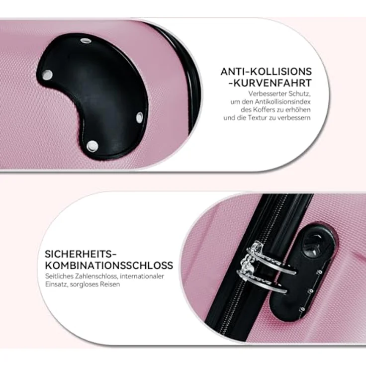 BEIBYE 2045 Zwillingsrollen Reisekoffer Kofferset 3tlg. Hartschale mit sicherem Zahlenschloss, ergonomischem Telekopgriff, 360°-Leichtlauf-System in Princess-pink – Bild 3