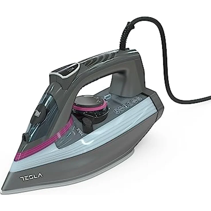 Tesla IR400GP, Bügeleisen in Grau und Violett mit automatischer Abschaltung, Dampfausstoss bis 135 g/min, keramischer Antihaft-Sohle und Anti-Kalk-Funktion – Bild 1