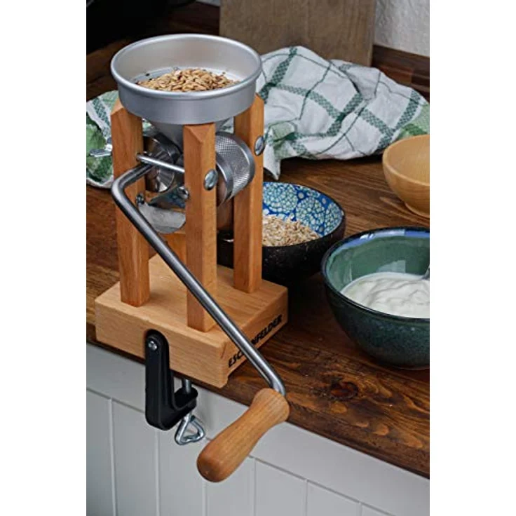 Eschenfelder Korn-Quetsche Tischmodell Alutrichter, Holz, 20 – Bild 8