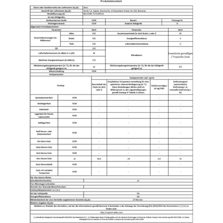 Beko Einbau-Gefrierschrank Stand 87 l BU1204N in Weiß, mit 94 l Nettovolumen und 4 Sternen – Bild 7