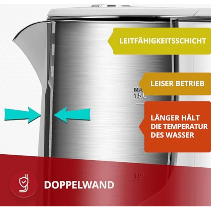 MPM MCZ-120, Wasserkocher mit Temperaturregelung von 40-100 °C, kabellos, weiß, 1,5 l – Bild 3