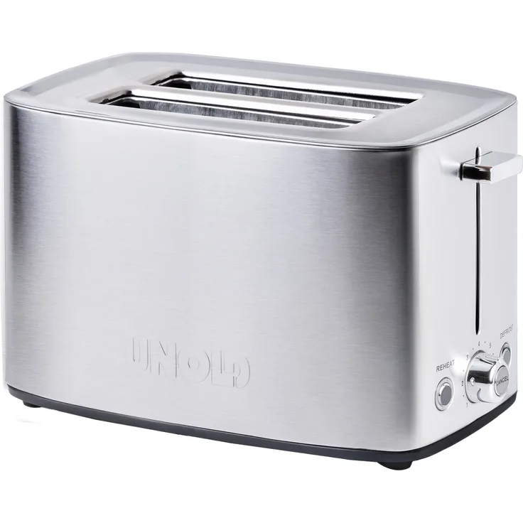 Unold 38216 Toaster Tommy 2-Scheiben-Toaster, 850 W, wärmeisoliertes Edelstahlgehäuse, Extra-große Röstkammern, XXL-Toastscheiben, 4 Funktionen - Edelstahl
