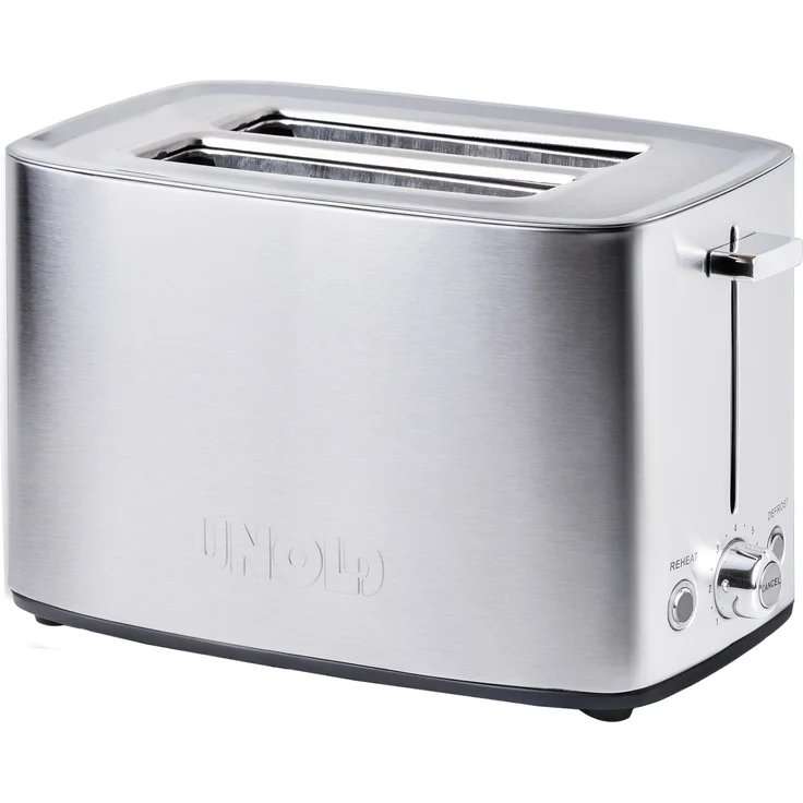 Unold 38216 Toaster Tommy 2-Scheiben-Toaster, 850 W, wärmeisoliertes Edelstahlgehäuse, Extra-große Röstkammern, XXL-Toastscheiben, 4 Funktionen - Edelstahl