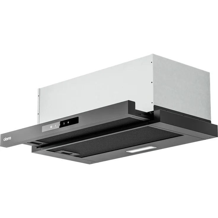 Ciarra Flachschirmhaube VM6909AB, Ausziehbare Einbau-Dunstabzugshaube 60cm, 580 m³/h, Umluft & Abluft, Schwarz