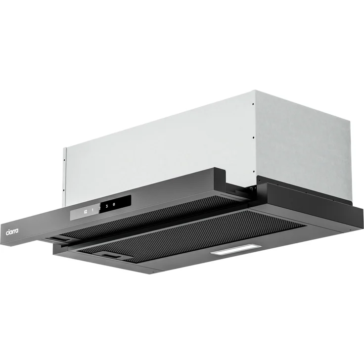 Ciarra Flachschirmhaube VM6909AB, Ausziehbare Einbau-Dunstabzugshaube 60cm, 580 m³/h, Umluft & Abluft, Schwarz