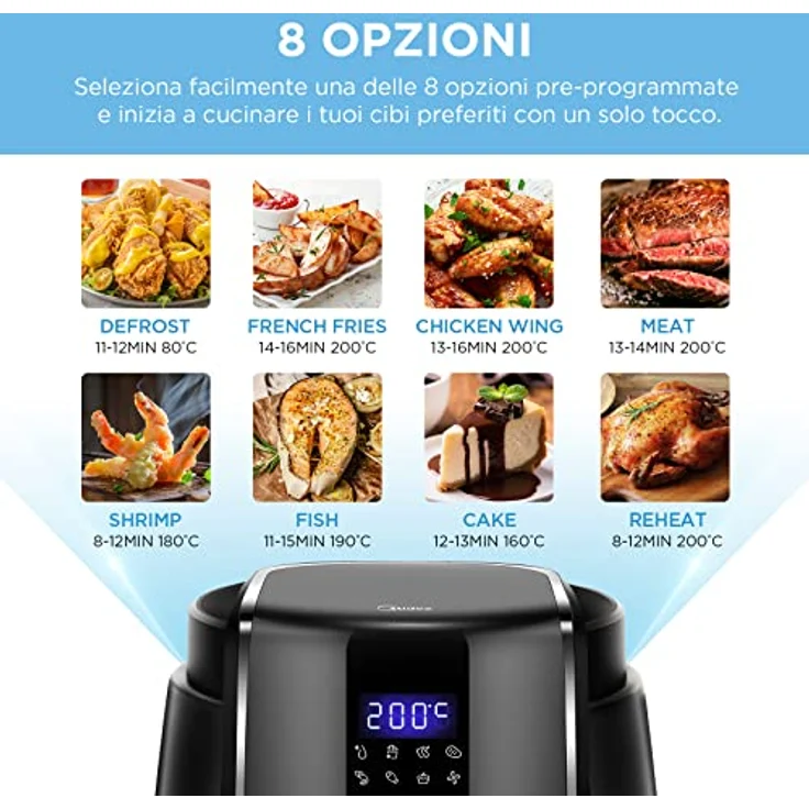 Midea Luftfritteuse 3,5 Liter, Air Fryer ohne Öl 1500 W, 8 voreingestellte Funktionen, Schnellluft-Technologie, 81 PDF-Rezepte, Shake Reminder, Timer 60 Min, Smart-Temperaturregelung, Schwarz – Bild 5